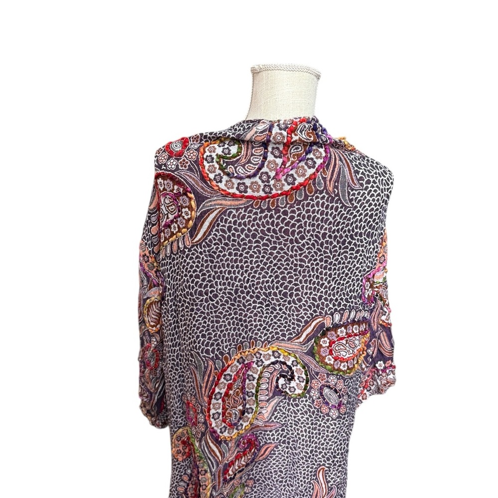 Raj Paisley Embroider Whimsy Womens OS Short Sleeve Duster Topper Cardigan Boho - Picture 8 of 14